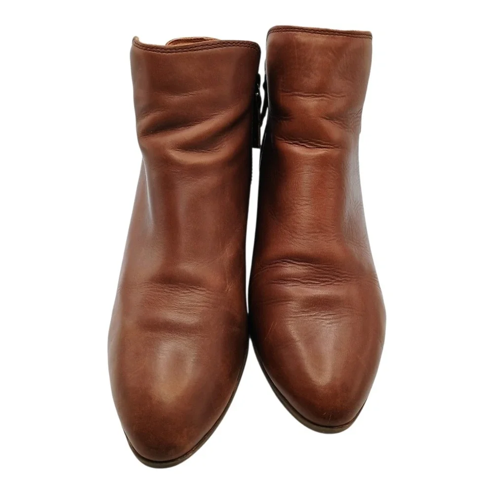 FRYE Women's 8M Leather Cognac Brown Judith Double Zip Casual Ankle Heeled Boots